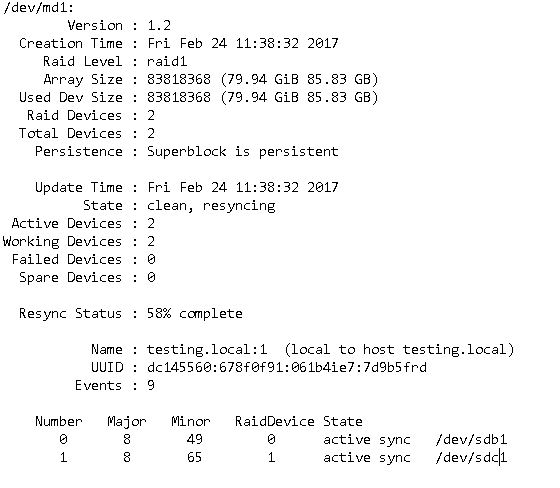 Проверка состояния raid centos